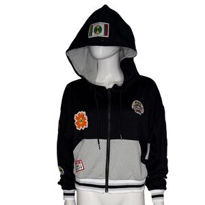 Cross Colours Black Pride Patch Black & Gray Zip-Up Hoodie Women’s Sz XL